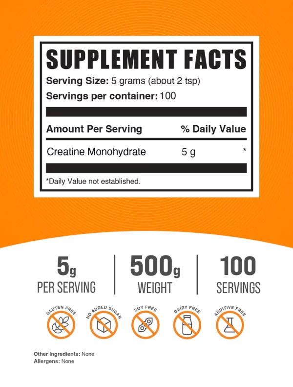 BULKSUPPLEMENTS.COM Creatine Monohydrate Powder - Creatine Supplement, Micronized Creatine, Creatine Powder - Unflavored & Gluten Free, 5g (5000mg) per Servings, 500g (1.1 lbs) (Pack of 1)